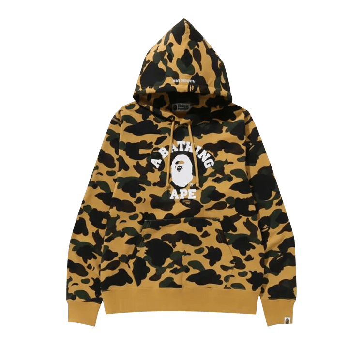 A BATHING APE 1ST CAMO COLLEGE PULLOVER HOODIE YELLOW
