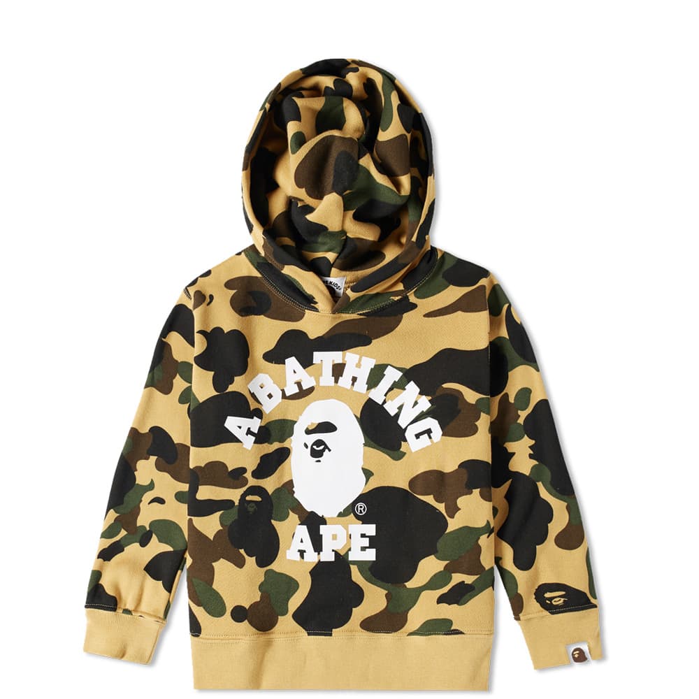 A BATHING APE 1ST CAMO COLLEGE PULLOVER HOODIE YELLOW
