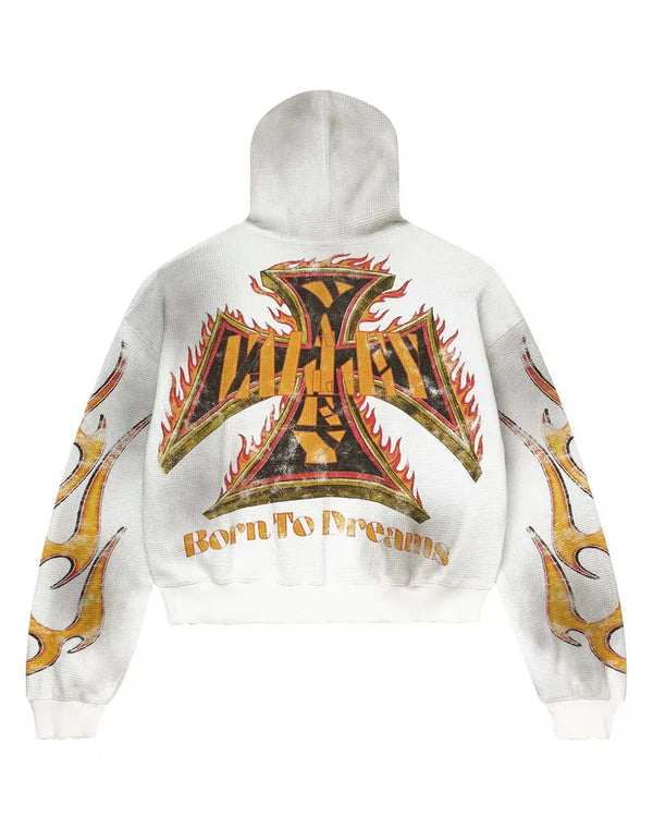 VALE REBORN WAFFLE KNIT ZIP UP WHITE
