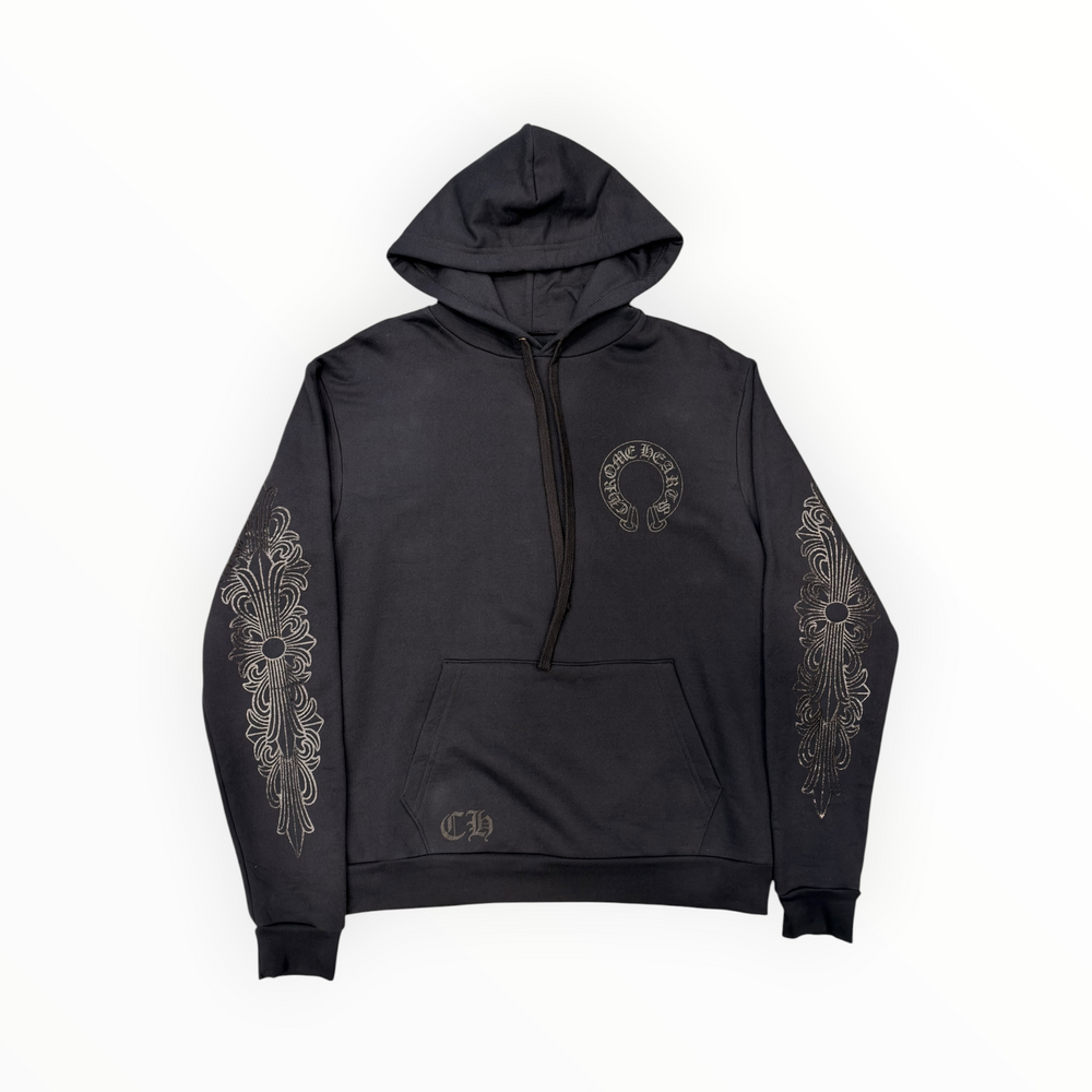 CHROME HEARTS FLORAL HORSESHOE PULLOVER HOODIE BLACK/BLACK