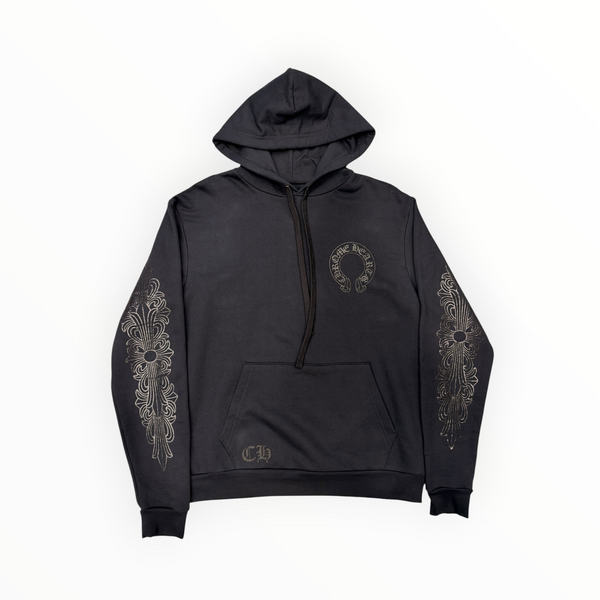 CHROME HEARTS FLORAL HORSESHOE PULLOVER HOODIE BLACK/BLACK
