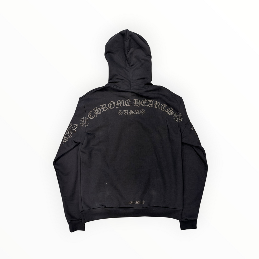 CHROME HEARTS FLORAL HORSESHOE PULLOVER HOODIE BLACK/BLACK