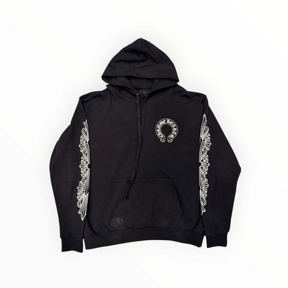 CHROME HEARTS HORSE SHOE FLORAL PULLOVER HOODIE BLACK BRAND NEW