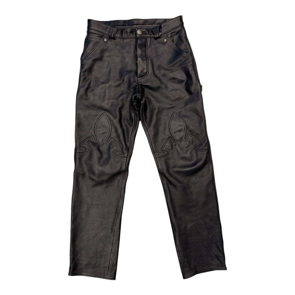 CHROME HEARTS FLEUR KNEE LEATHER PANTS