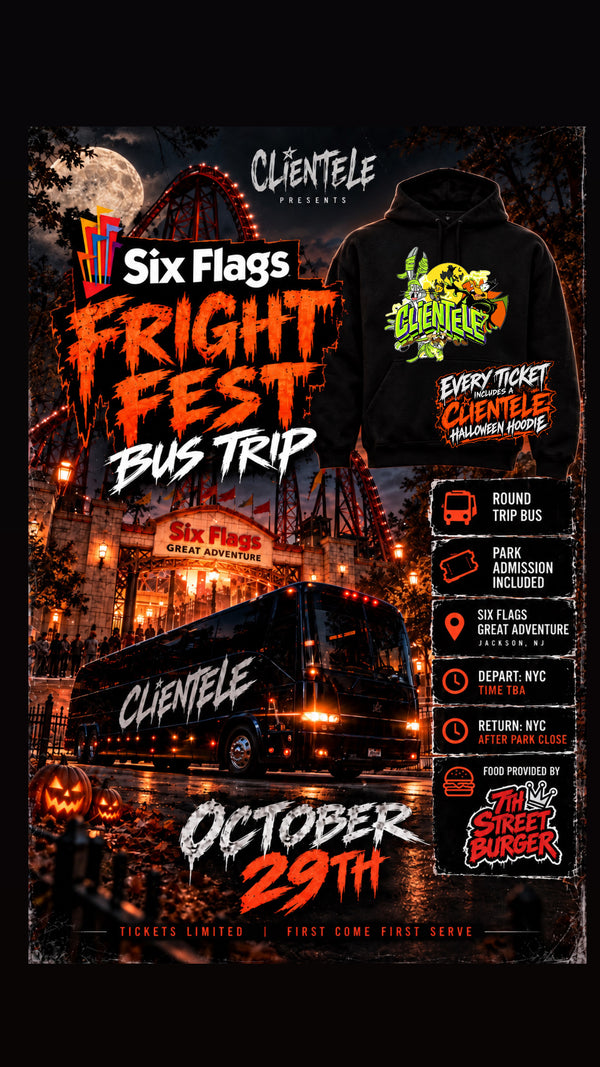 CLIENTELE NYC SIX FLAGS FRIGHT FEST BUS TRIP