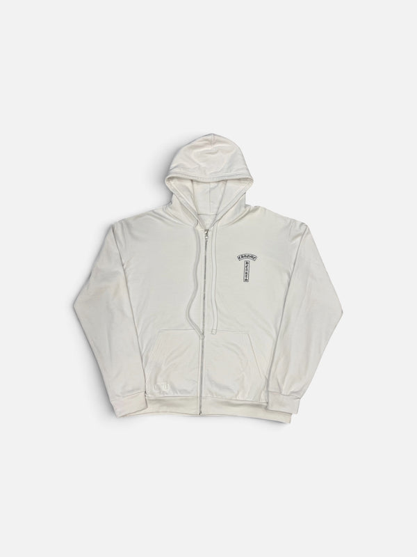 CHROME HEARTS T-BAR LOGO ZIP UP HOODIE WHITE