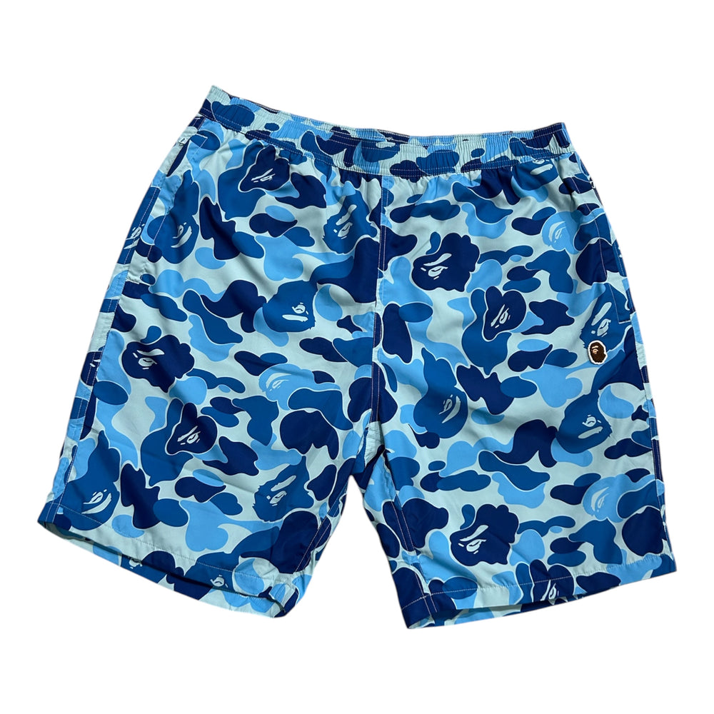 A BATHING APE ABC CAMO APE HEAD ONE POINT BEACH SHORTS BLUE