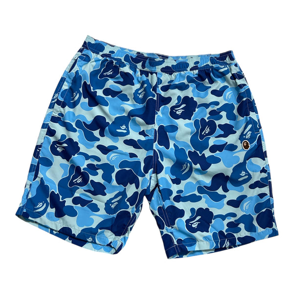 A BATHING APE ABC CAMO APE HEAD ONE POINT BEACH SHORTS BLUE