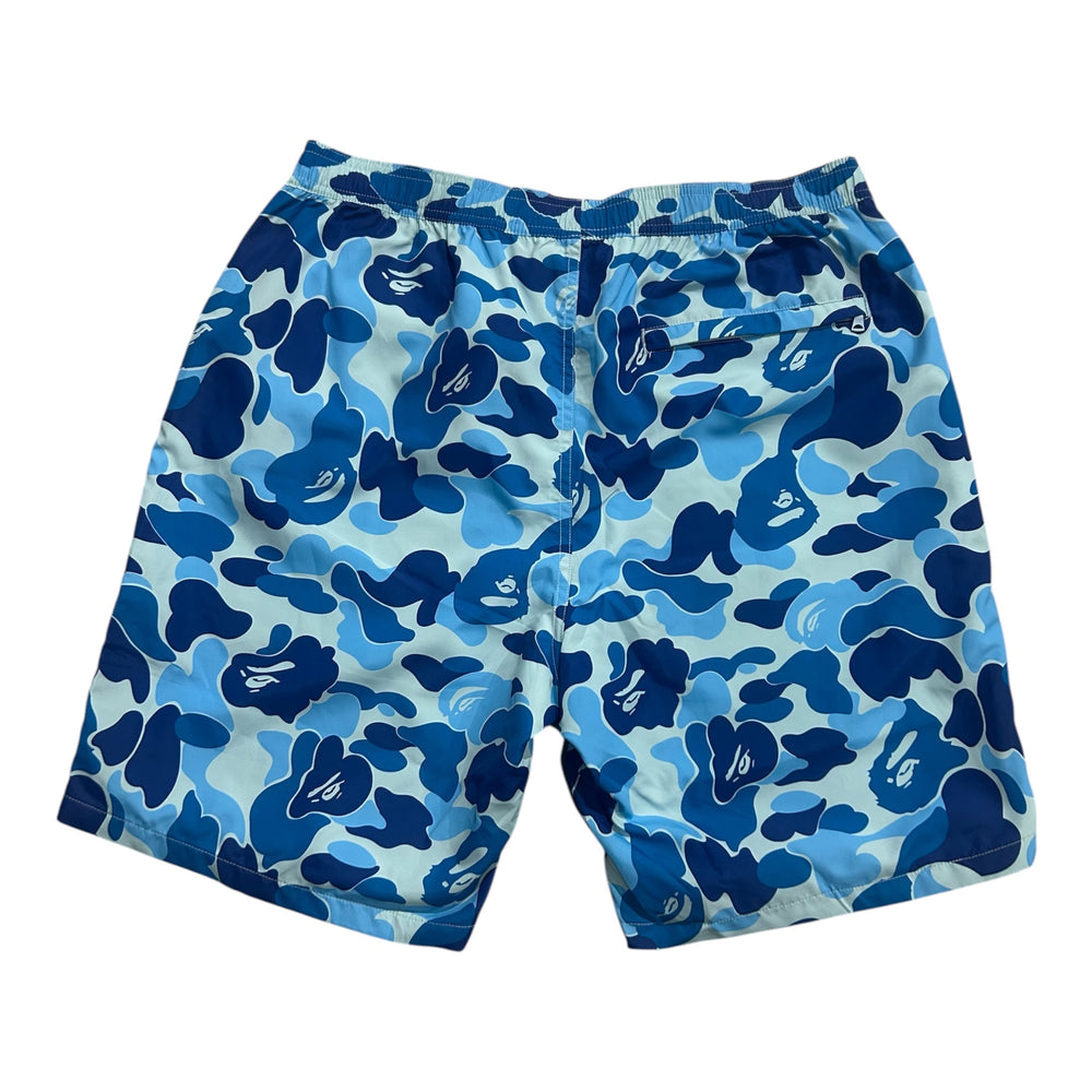 A BATHING APE ABC CAMO APE HEAD ONE POINT BEACH SHORTS BLUE