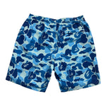 A BATHING APE ABC CAMO APE HEAD ONE POINT BEACH SHORTS BLUE