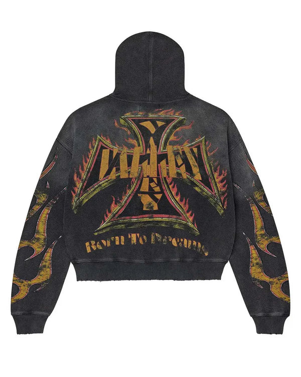 VALE REBORN WAFFLE KNIT ZIP UP BLACK